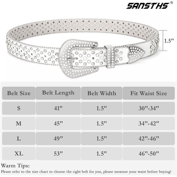 ⚡Women Rhinestone Belt Jeans Western Cowgirl Bling Studded Belt Grain Leather - Picture 7 of 7